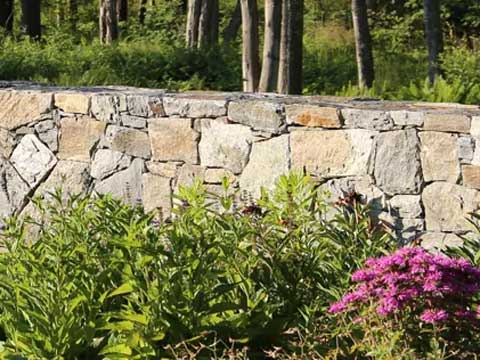 stone sample wall in Genest's retail showroom